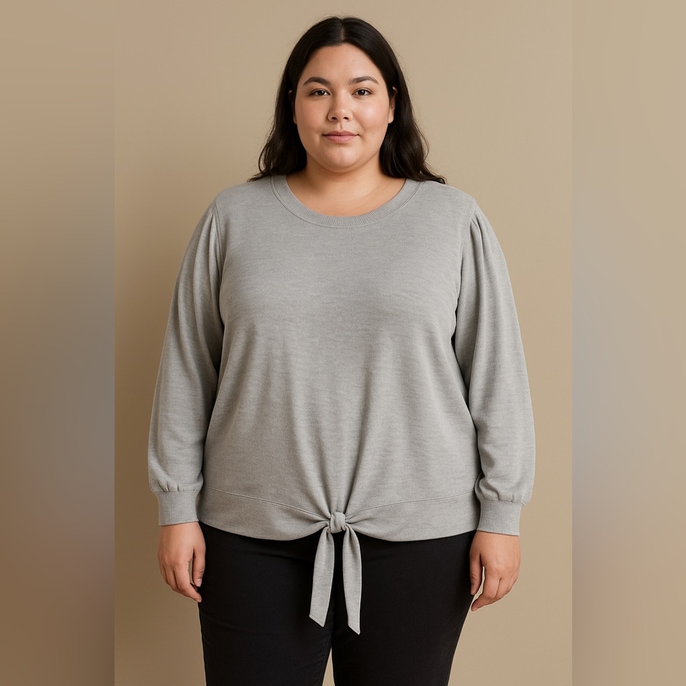 Simply Vera Vera Wang Gray Tie-Front Top Puff Sleeves XXL
